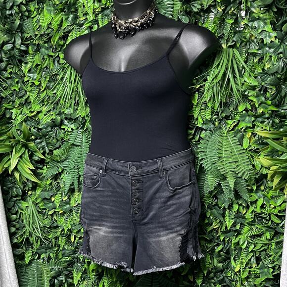 INDIGO REIN Shorts Women 30 Black Denim Stretch‎ Cut Off Distressed Jeans 2752 - Picture 1 of 11